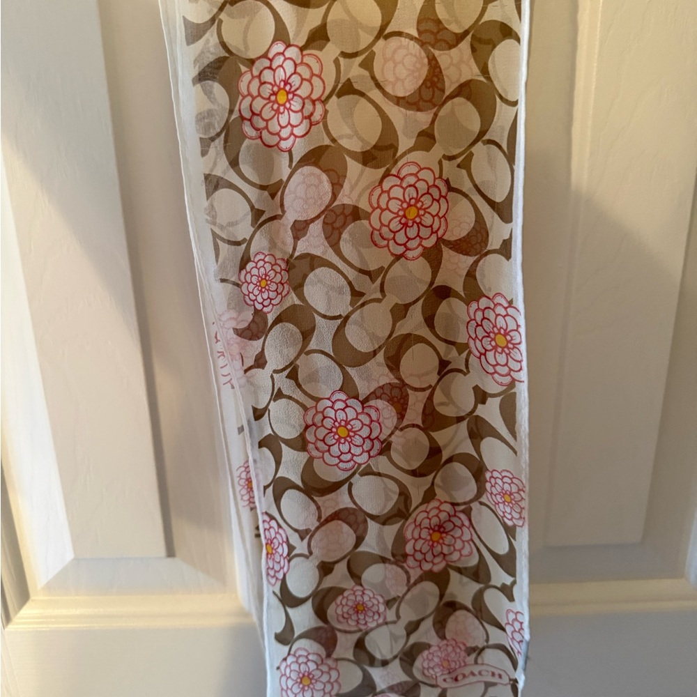 Coach Floral Logo Scarf — Cream, Brown, Pink